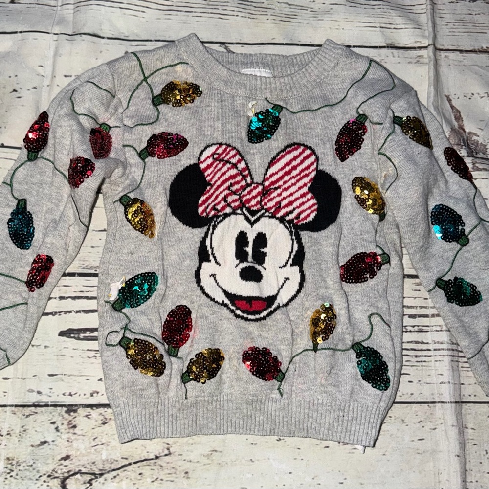 Disney Gray Sweater with Minnie Mouse and Sequin Lights